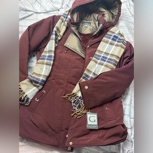 New Gallery Maroon Hooded Jacket with Checkered Scarf size small